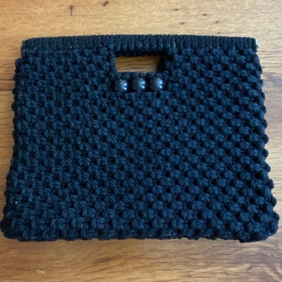 Macramé Envelope Clutch Top Handle Boho Bag in Black - Picture 4 of 6